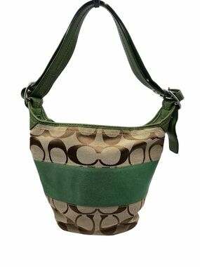 Coach Rugby Stripe Signature Bucket Bag Green Convertible Y2K F13362